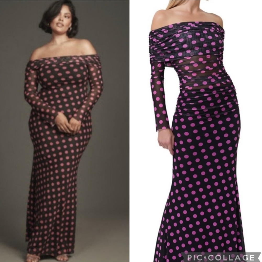 AFRM Black and Pink Polka Dot Long Sleeve Dress